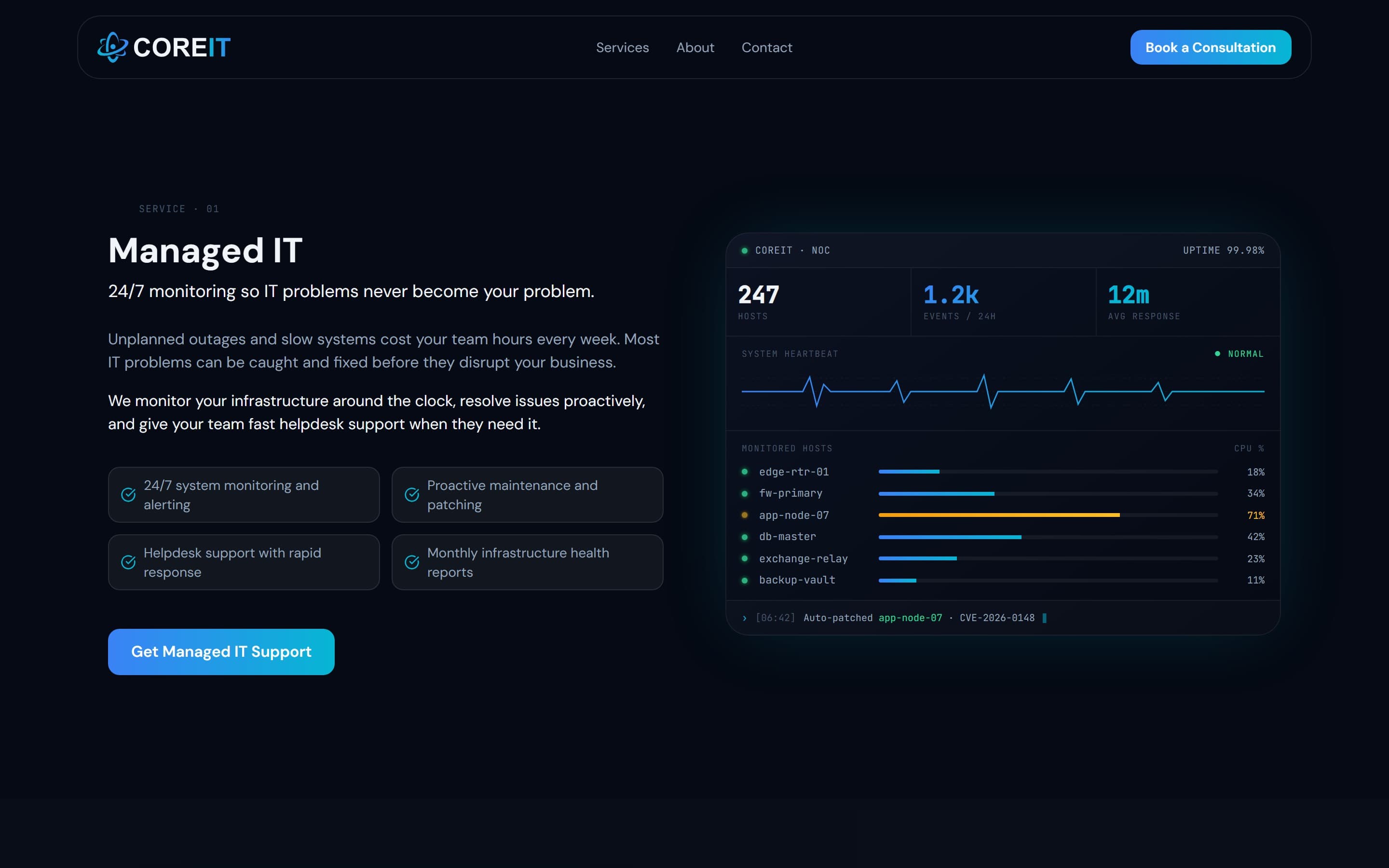CoreIT LLC desktop view, built by Kenaz Works