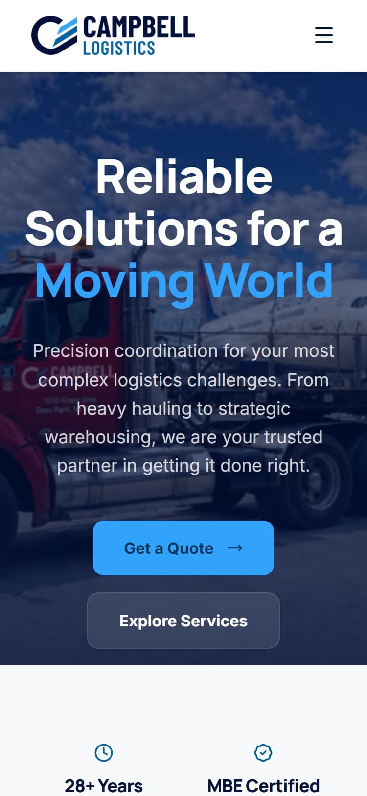Campbell Logistics mobile view, built by Kenaz Works